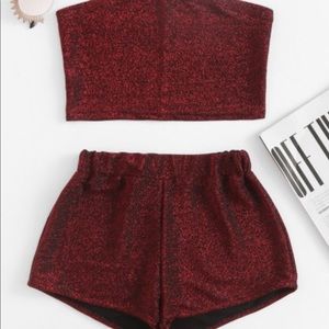 Women red sparkly two piece set